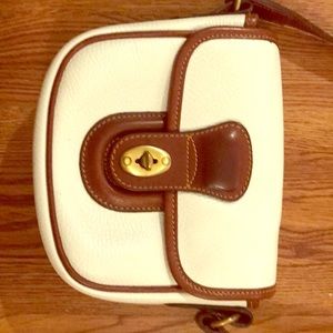 White and Tan leather Coach cross body bag